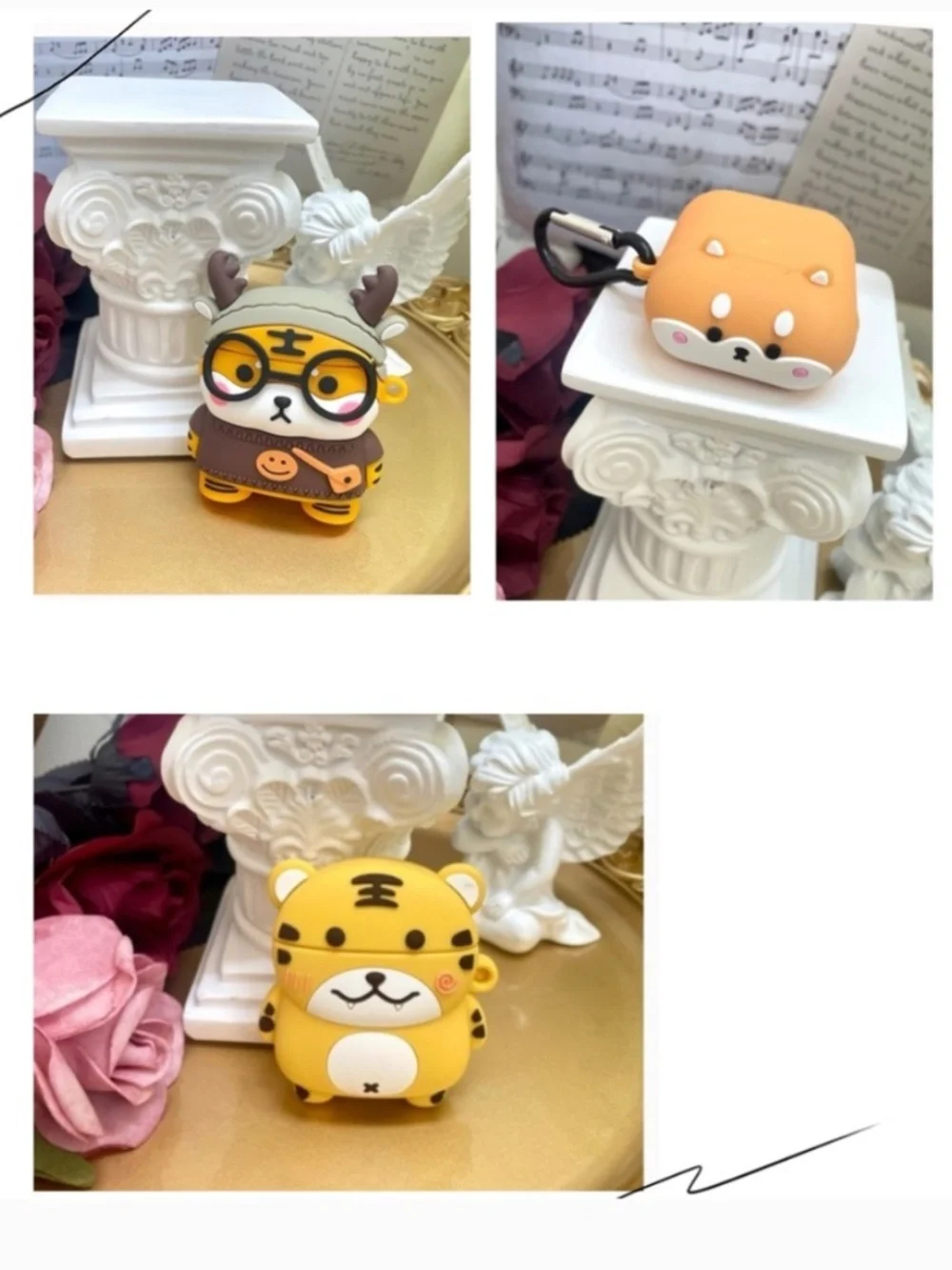 3 items.AirPods 1/2/pro1 animal case,cartoon Earphone Case Cover w/Keychain
